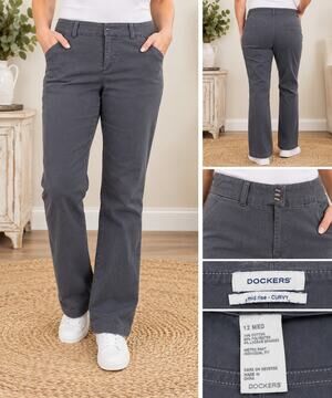 Dockers Women’s 12 Medium Curvy Fit Metro Pants Gray Straight Leg Stretch